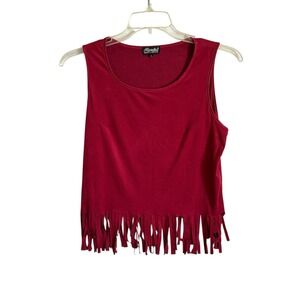 Cowgirl Hardware Faux Suede Fringe Sleeveless Top Cranberry Boho Festival Sz L